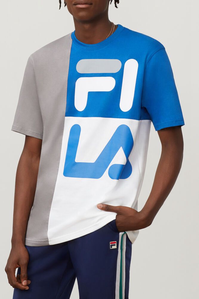 Fila Indo Crew Grey/Blue T-Shirt Mens - NZ 08724-WICU